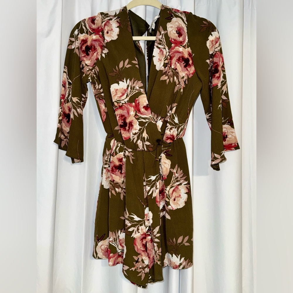 Altar'd State Olive and Pink Floral Romper
